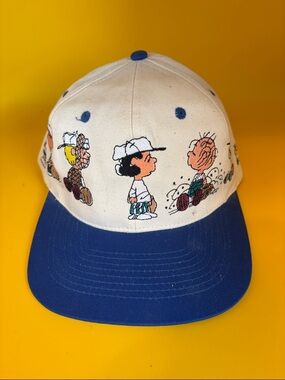 Vintage Peanuts Cartoon Baseball Cap - White & Blue